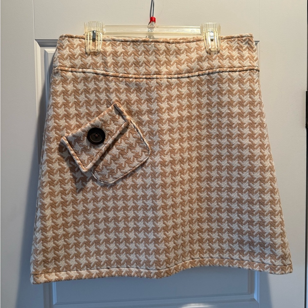 Beebop & Wally Tan and cream Houndstooth A-Line Wool Skirt